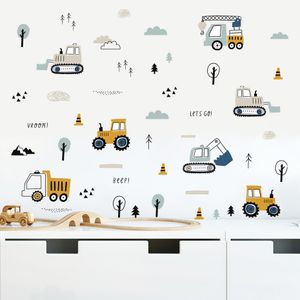 Dessin animé mignon construction urbaine voiture aquarelle pépinière autocollants amovibles stickers muraux impression d'art enfants garçons chambre intérieur décor à la maison