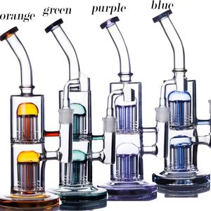 Double Bras Arbre Perc Bong Eau Eau Bongs Narguilé Bubblers Recycleur Dab Rig Base Épaisse Bongs En Verre avec Banger