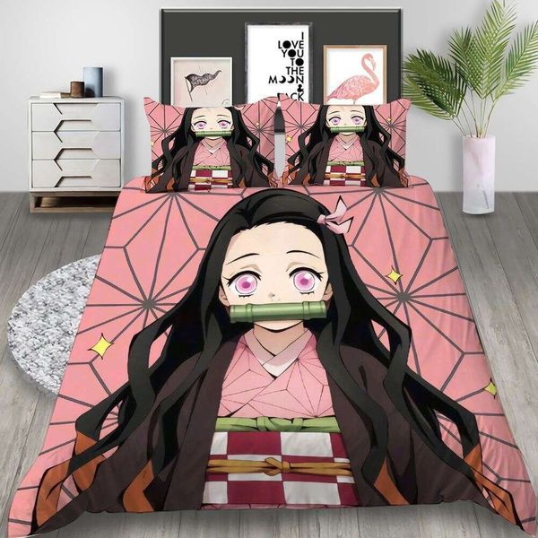 Juego de fundas de edredón de dibujos animados Demon Slayer, edredón con estampado 3D de Anime japonés, ropa de cama (sin sábana)