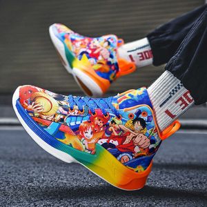 Conception de dessin animé hommes chaussures de basket-ball baskets montantes jeunes formateurs de sport décontractés pour enfants dégradé de couleur