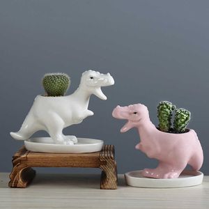 Dessin animé Bureau Succulent Pot De Fleur Mignon Dinosaure Plante Pot Vase Jardin Mini Macetas Bonsaï Cactus Planteur Pots pour La Décoration Intérieure 210615