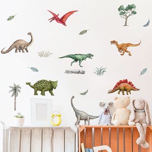 Dessin animé dinosaure Animal aquarelle pépinière vinyle stickers muraux Art cadeaux enfants chambre garçons chambre autocollant fond mur décor à la maison