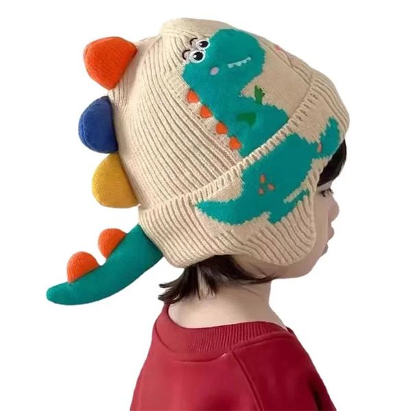 Dessin animé dinosaure bébé garçon chapeau hiver chaud tricot enfants casquette enfants couvre-tête bouchon d'oreille 2 6Y 231225