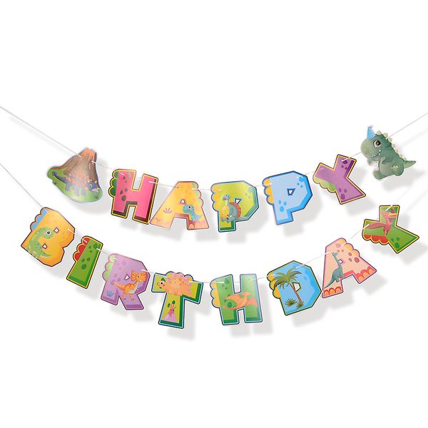 Bande dessinée Dinosaure Bannière pour Garçon Thème Drapeau Enfants Fête D'anniversaire Arrangement Vert Forêt Dinosaure Papier Anniversaire Pull Drapeau 122380