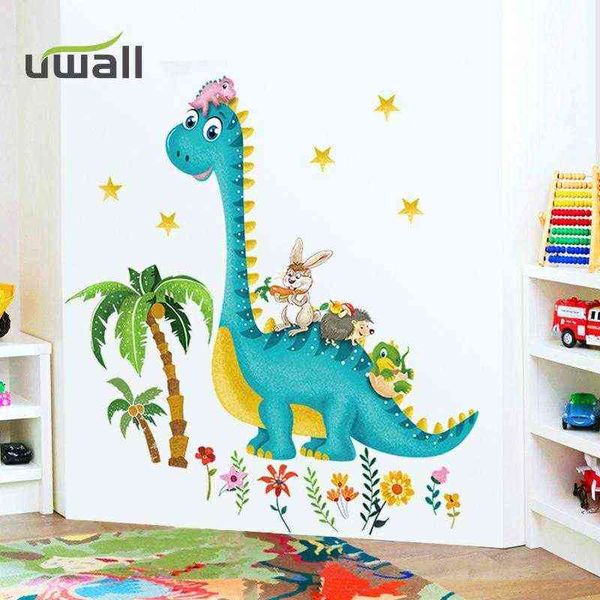 Dessin animé dinosaure copains Stickers muraux auto-adhésif décor à la maison enfants chambre décoration bébé chambre décor mignon motif autocollant 211112