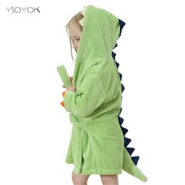 Cartoon dinosaurus kinderen badjassen baby kinderen pyjama met hooded strand handdoek handdoek badjas zacht bad gewaad peuter jongens meisjes gewaden jurk 220817