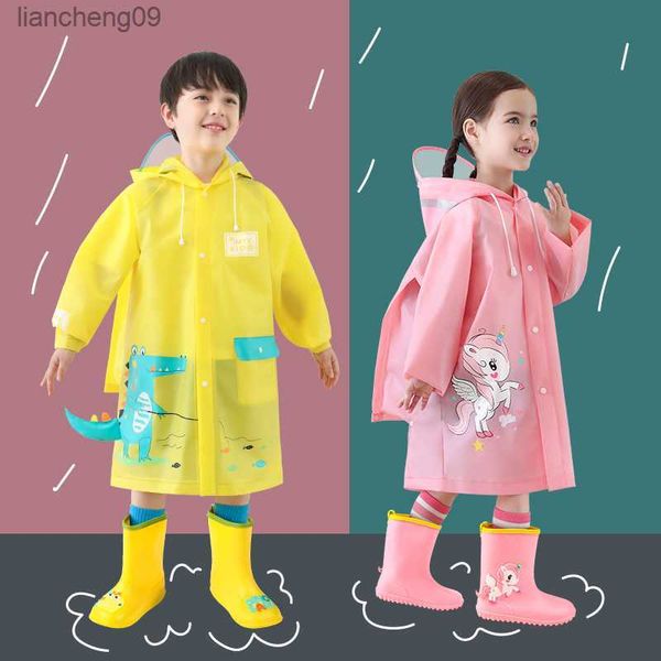 Dessin animé dinosaure enfants manteau de pluie enfants coupe-vent Poncho garçons filles vêtements de pluie étudiant vert extérieur imperméable imperméables L230620