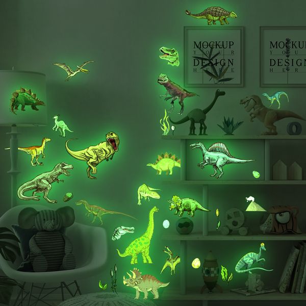 Dessin animé des dinosaures autocollants muraux lumineux pour la chambre et la décoration de la chambre pour enfants autocollants muraux décoratifs auto-adhésifs