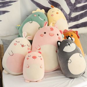 Jouets en peluche de dinosaure de dessin animé, jouets d'animaux Husky mignons dormant sur le lit, Long coussin d'oreiller en Ellipse