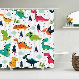 Cartoon dinosaurus douchegordijn badscherm kinderen badkamer gordijnen waterdicht polyester woningdecoratie met haken 220517