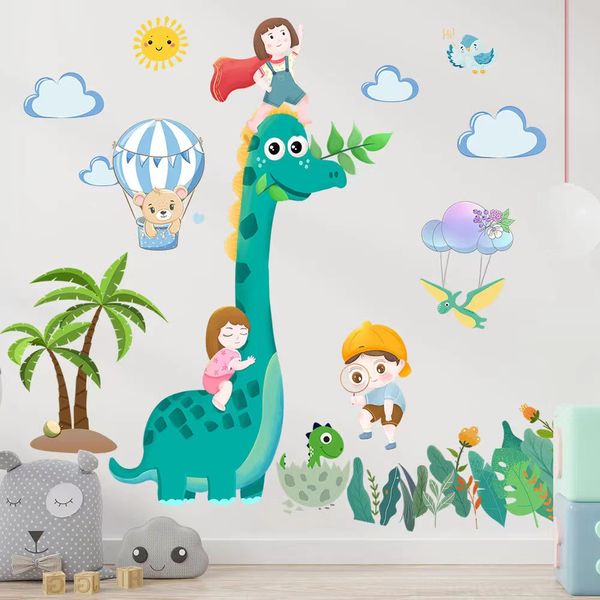 Pegatizas de pared de dinosaurio de dibujos animados pegatinas de decoración de pared de la habitación de niños de jardín de infantes del centro de educación temprana