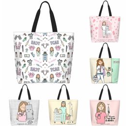 Doctor de dibujos animados Enfermera Enfermera En Apuros Bolsas de comestibles Merch estético de gran capacidad para mujer Bolso de hombro de calle 240308