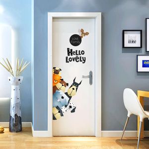 Cartoon honden muurstickers mooie familie vinylstickers voor deur kinderkamer home decor deursticker pvc muurstickers / lijm