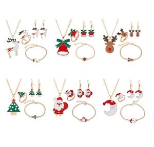 Dessin animé goutte à goutte couleur arbre de Noël cadeau de Noël boucles d'oreilles collier Bracelet ensembles de bijoux
