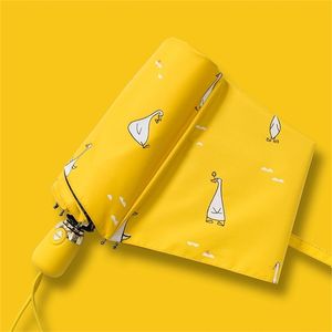 Dessin animé canard conception automatique parapluie jaune coupe-vent UV protéger pour femmes fille ensoleillé et pluvieux pliant s 220426