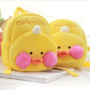 Cartoon eenden tas Koreaanse kleine gele pop gevulde speelgoed lalafanfan eend pluche rugzak