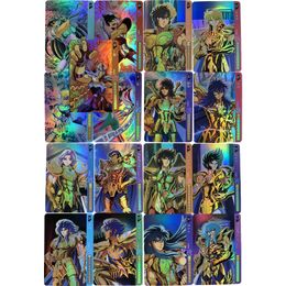 Figurines de dessins animés 18 pièces/ensemble cartes Flash Saint Seiya Shiryu Hyoga Phoenix Ikki Gold Saint jeu cartes de Collection Anime cadeau jouet pour amis T230301