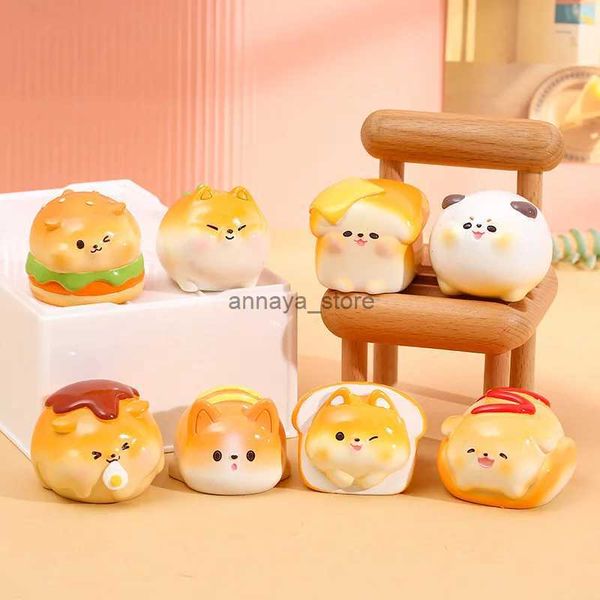 Figurines de dessin animé 8 pièces/ensemble, boîte aveugle de chien de pain de Dessert, poupée de chien de dessin animé, tendance périphérique créative, décoration de gâteau faite à la main