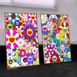 Cartoon Flower Art Canvas Fashion Fashion Trendy Colorido Sol Posters estampados Arte de pared Hogar sala de estar Decoración de dormitorios sin marco wo6