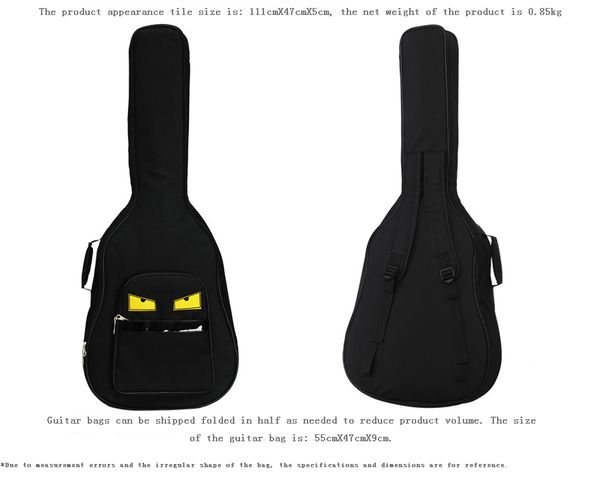 Sac de guitare acoustique folk de dessin animé, sac à bandoulière épais de 40 à 41 pouces, plus sac à dos en coton