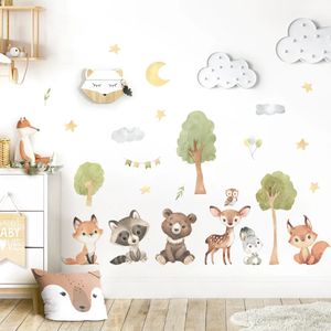 Cartoon bosdieren muursticker voor babykamer vos konijn beer aquarel muursticker voor kinderkamer kinderkamer home decor 231221