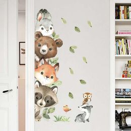 Autocollants muraux d'animaux de dessin animé, pour chambre d'enfants, animaux de la forêt, ours, lapin, aquarelle, décoration de chambre de bébé, Stickers muraux