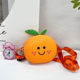 Dessin animé fruits enfants Gel de silice Mini porte-monnaie mignon enfants sacs à bandoulière petits sacs à bandoulière belles filles sacs à main Orange
