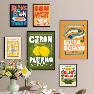 Cartoon grappige eten canvas schilderij posters bonen op toast print bon apetit quote club bar shop keuken muur foto huis decor niet ingelijst