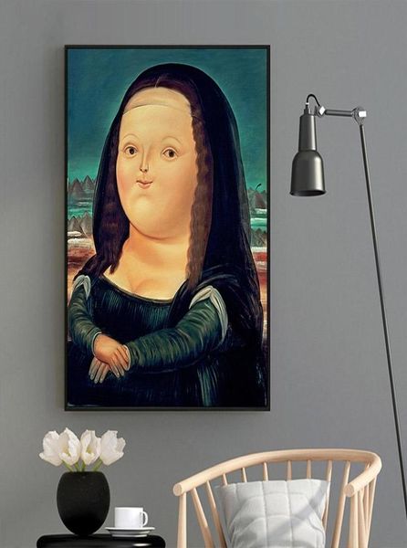 Cartoon Funny Mona Lisa Posteros famosos Pinturas al óleo sobre lienzo Cute Lisa da Vinci Wall Art Fotografías para sala de estar4719554