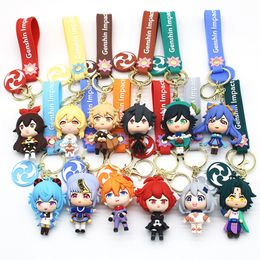 Dessin animé Genshin Impact porte-clés charme Q Version 12 mignon déesse sangle Anime poupée Couple sac pendentif