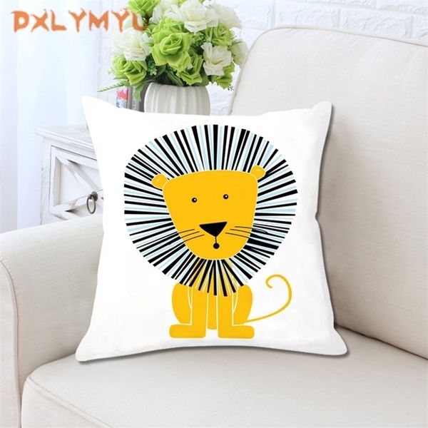 Dessin Animé Girafe Lion Éléphant Animal Imprimé Blanc Coussin De Siège En Peluche Coussin 45x45cm Coussin Décoratif Canapé Chambre D'enfants 220406