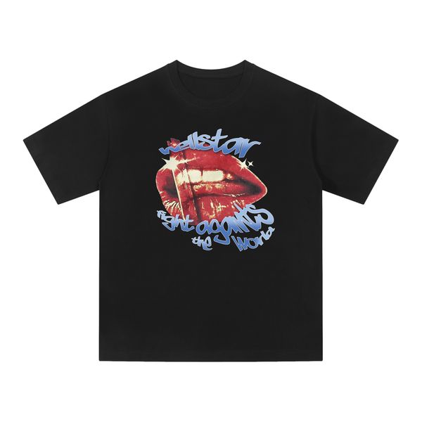 Chicas de dibujos animados Labios rojos Imprimir Diseñador Camisetas para hombre Hellstar High Street Fashion Brand New Loose Fit Camiseta de manga corta de algodón puro para hombres y mujeres