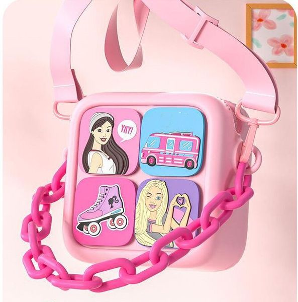 Bolso cuadrado de dibujos animados para niñas, mini bolsos de hombro de silicona con estampado, monedero pequeño