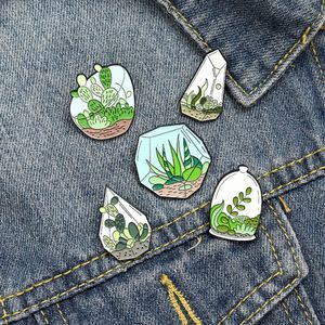 Cartoon Glas Ingesloten Potplanten Pins Cactus Aloë Vera Broche Badge Anti Licht Gesp