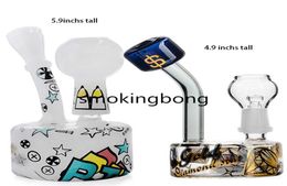 Cartoon Glass Water Bongs Beaker Dab Ligas Domo Clavo de clavos Hookahs Fumar vaso de vidrio burbujeador de tabaco con tazón de 14 mm6216634