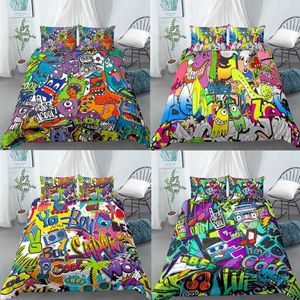 Cartoon graffiti beddengoed set voor babykinderen kind wieg dekbedoverdeksel kussensloop edredones nios deken quilt 210615