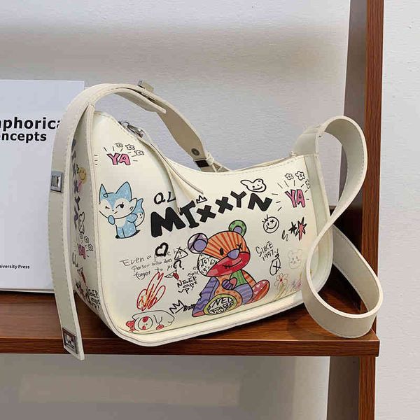 Cartoon Graffiti Pu Leder Achselhöhle Schulter Taschen für Frauen 2022 Mode frauen Designer Umhängetasche Luxus Marke Handtasche