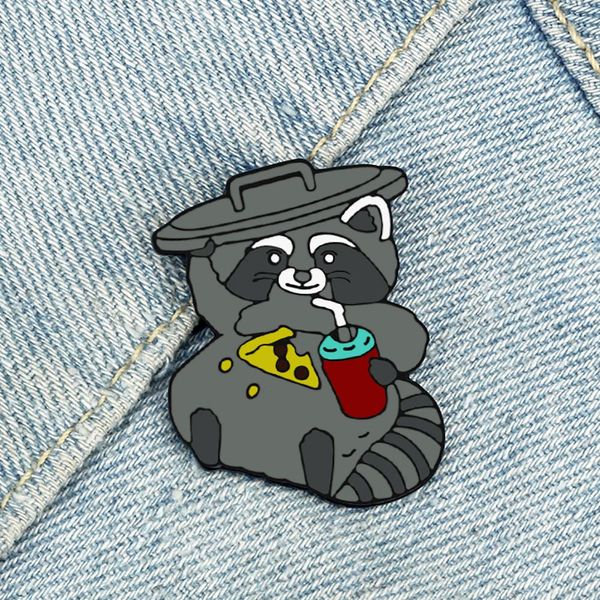 Insignia de gato gordo gris de dibujos animados, bonita bebida, comer Pizza, oso Animal, broche esmaltado, mochila, sombrero, alfileres de solapa, accesorios, regalos para amigos y niños