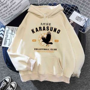 Dessin animé Haikyuu à capuche drôle japonais Anime Streetwear Harajuku Karasuno Fly haut graphique sweats unisexe hauts 210809