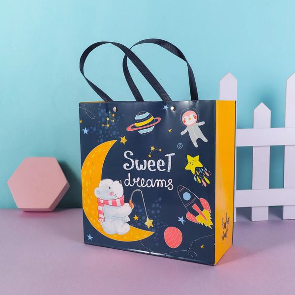 Bolsa de mano de regalo de dibujos animados, bolsa de mano para bebé, luna llena y caja de regalo de devolución de un año, bolsa de papel de mano, bolsa de regalo al por mayor
