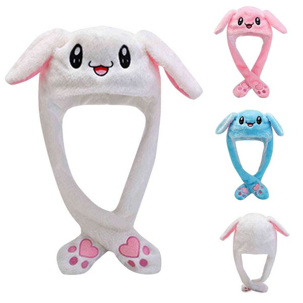 Chapeaux de dessin animé Oreilles mobiles Broderie mignonne Cartoon Chapeau chaud avec oreilles de lapin et lapin mignon Chapeau en peluche mignon Casquette en peluche Gorros Y21111