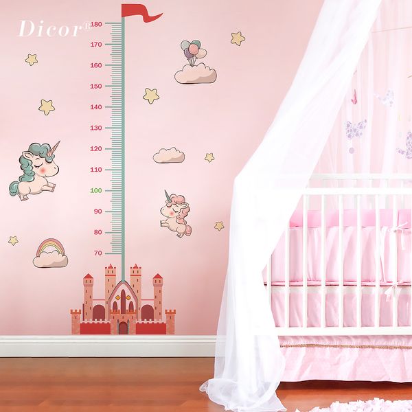 Autocollants muraux de mesure de hauteur de dessin animé, pour chambres d'enfants, règle de tableau de hauteur licorne, sparadrap muraux amovibles en vinyle, décoration de maison pour pépinière