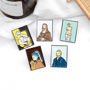 Cartoon high-end emaille broche Mona Lisa Van Gogh olieverfschilderij badge gepersonaliseerde veelzijdige kleding revers sieraden