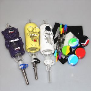 Cartoon Hookah Nectar Bong Kit met titaniumpunt 14 mm omgekeerde nagelrookglaspijpen Olieligering Concentraat DAB Stroopwaterleidingen