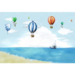 Dessin animé ballons à Air chaud toile de fond nouveau-né bébé douche accessoires peinture à l'huile voilier bleu mer enfants fête d'anniversaire Photo fond