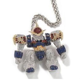 Dessin animé glacé pendentif collier hommes Hip Hop colliers bijoux de haute qualité 3D Robot Pendant270M