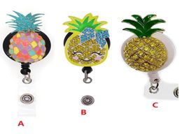 Porte-clés de dessin animé, porte-carte d'identité rétractable en strass, fruits, ananas, accessoires de nom d'infirmière, bobine d'insigne avec pince crocodile 9332946