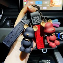Cartoon sleutelhangers schattige beer sleutelhanger creatieve custom paar ins tas hanger auto lederen sleutelhanger 6 kleuren