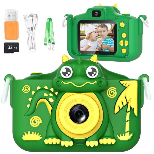 Cartoon Kids Camera Dinosaur 4000W HD Dual Lens Selfie Camera Educational Toys 1080p Video Digital Camera Birthday Gifts 231227