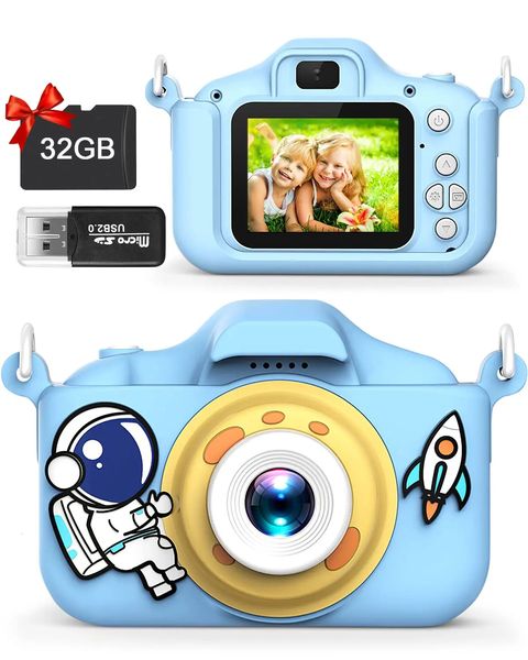 Cartoon Kids Selfie Camera HD Kids Digital Video Cameras Toys avec carte SD de 32 Go pour enfants cadeaux d'anniversaire de Noël 240327